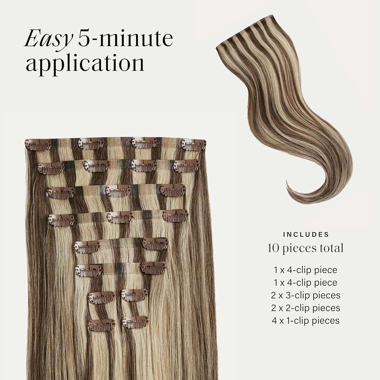 Luxy 100% Remy Human Hair - Seamless Clip-In Hair Extensions - Multi-Dimensional Color for Natural Blending, Adds Volume & Length 240 grams 24" Ash Brown Highlights