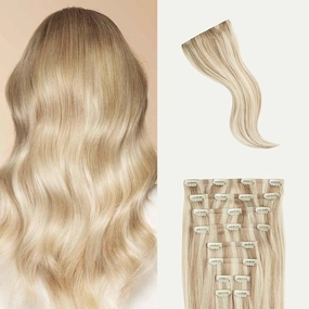 Luxy 100% Remy Human Hair, Classic 160g Clip-In Hair Extensions - 10 Wefts Multi-Dimensional Color for Natural Blending, Adds Volume & Length, Easy Apply & Remove 16" Beige Blonde Balayage