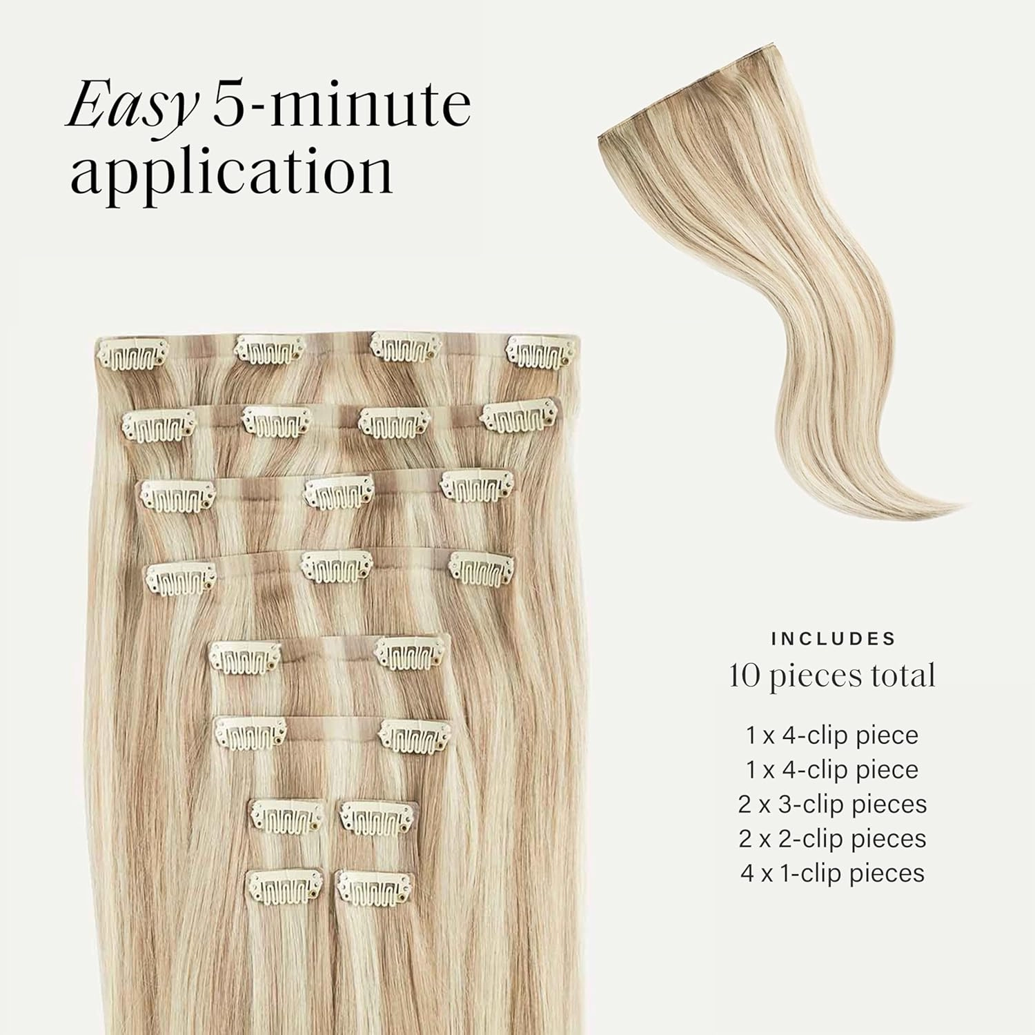 Luxy 100% Remy Human Hair, Classic 160g Clip-In Hair Extensions - 10 Wefts Multi-Dimensional Color for Natural Blending, Adds Volume & Length, Easy Apply & Remove 16" Beige Blonde Balayage