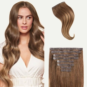 Luxy 100% Remy Human Hair, Classic 160g Clip-In Hair Extensions - 10 Wefts Multi-Dimensional Color for Natural Blending, Adds Volume & Length, Easy Apply & Remove 16" Chestnut Brown Balayage