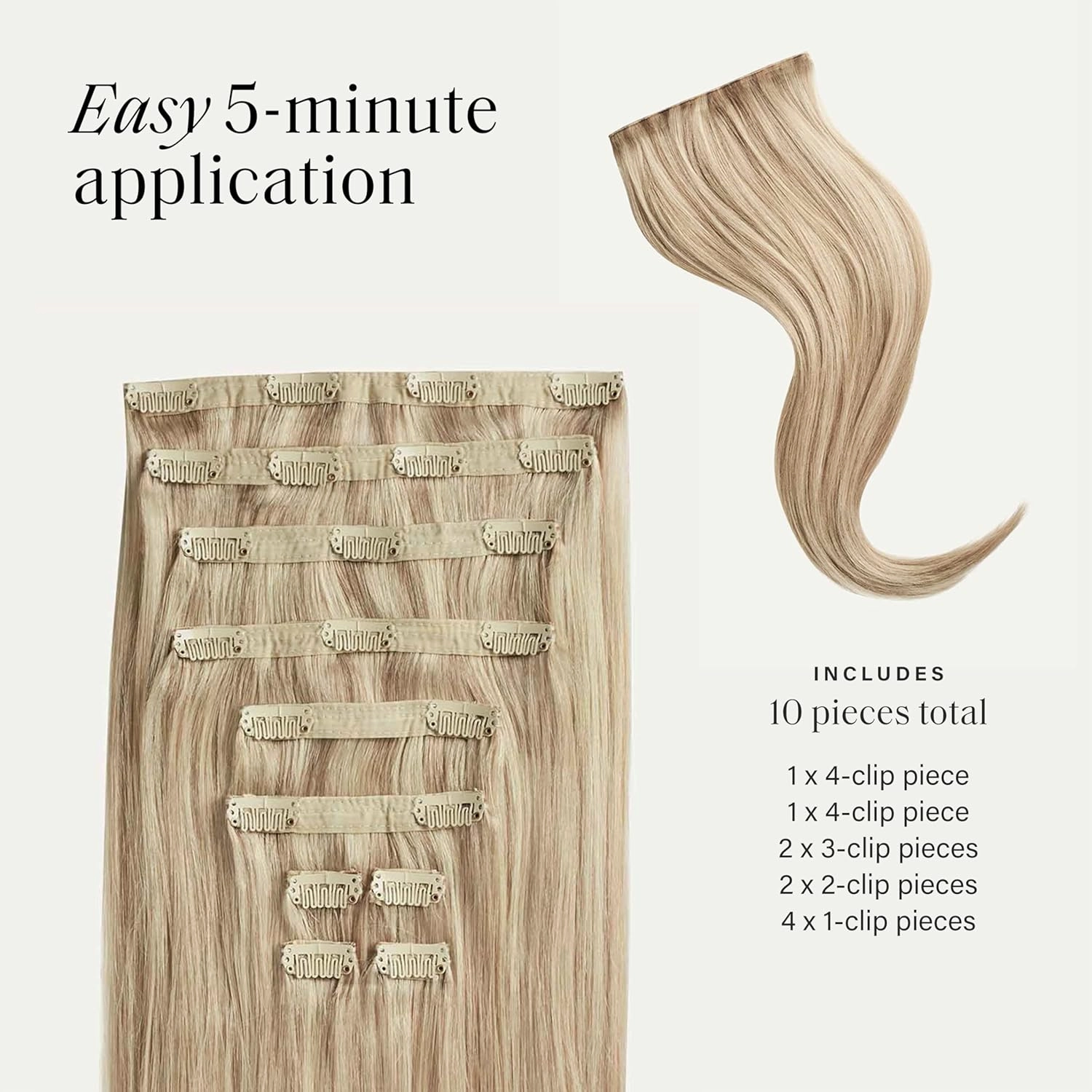 Luxy 100% Remy Human Hair, Classic 160g Clip-In Hair Extensions - 10 Wefts Multi-Dimensional Color for Natural Blending, Adds Volume & Length, Easy Apply & Remove 16" Dimensional Beige Blonde