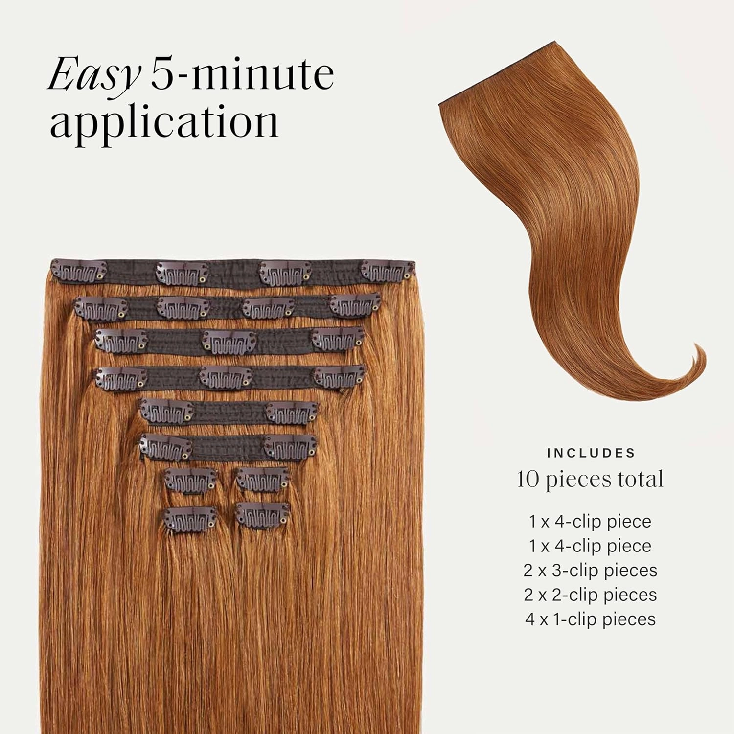 Luxy 100% Remy Human Hair, Classic 160g Clip-In Hair Extensions - 10 Wefts Multi-Dimensional Color for Natural Blending, Adds Volume & Length, Easy Apply & Remove 16" Natural Red Classic