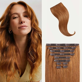 Luxy 100% Remy Human Hair, Classic 160g Clip-In Hair Extensions - 10 Wefts Multi-Dimensional Color for Natural Blending, Adds Volume & Length, Easy Apply & Remove 16" Natural Red Classic