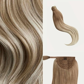 Luxy 100% Remy Human Hair, Clip-In Ponytail Extension, One-Piece Velcro Wrap & Secure Prongs - Natural Looking Volume & Length for All Hair Types 100 grams 16" Natural Blonde Balayage