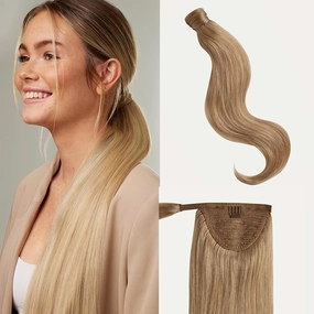 Luxy 100% Remy Human Hair, Clip-In Ponytail Extension, One-Piece Wrap & Secure Prongs - Natural Looking Volume & Length for All Hair Types 120 grams 20" Dirty Blonde Ponytail