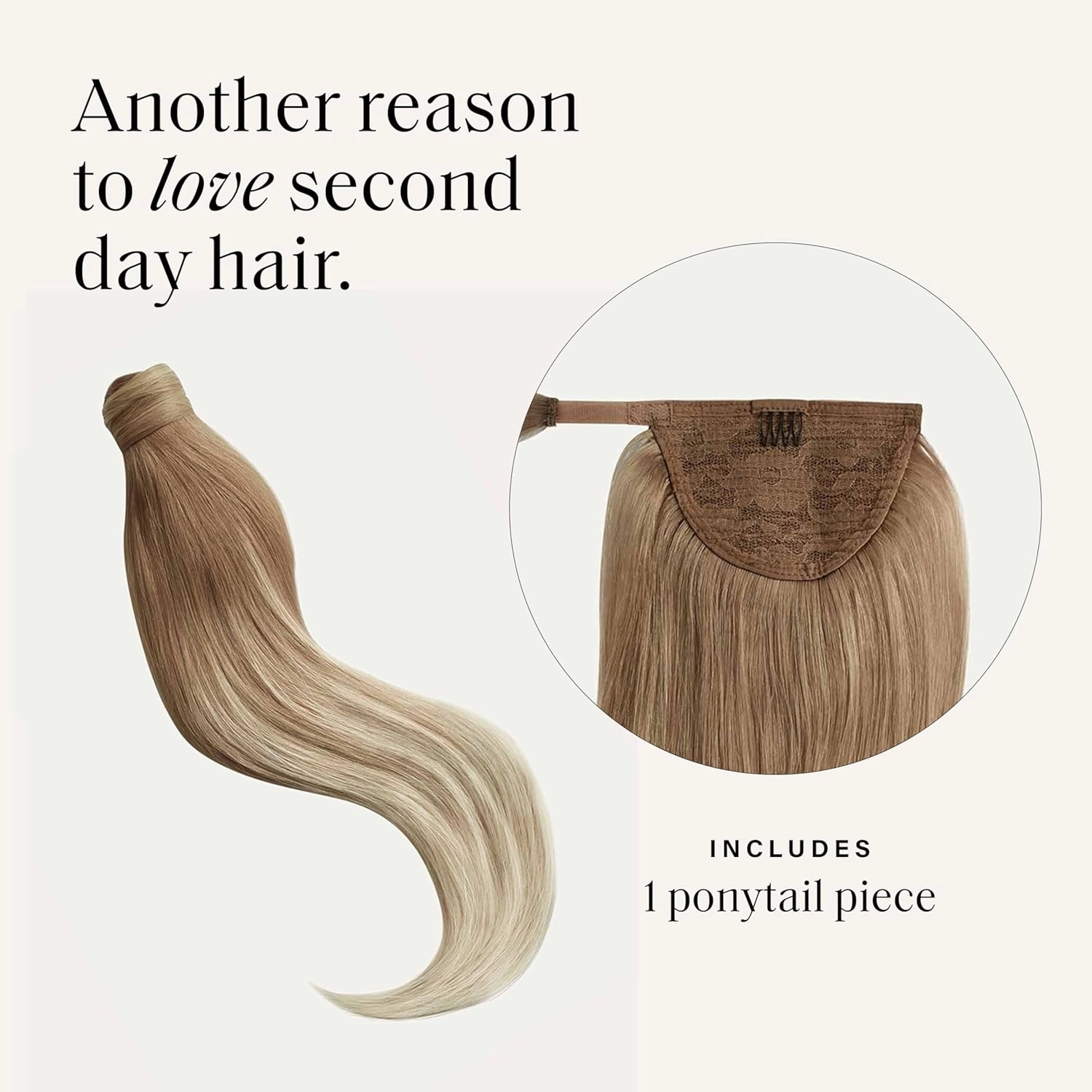 Luxy 100% Remy Human Hair, Clip-In Ponytail Extension, One-Piece Wrap & Secure Prongs - Natural Looking Volume & Length for All Hair Types 120 grams 20" Natural Blonde Balayage