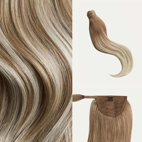 Luxy 100% Remy Human Hair, Clip-In Ponytail Extension, One-Piece Wrap & Secure Prongs - Natural Looking Volume & Length for All Hair Types 120 grams 20" Natural Blonde Balayage