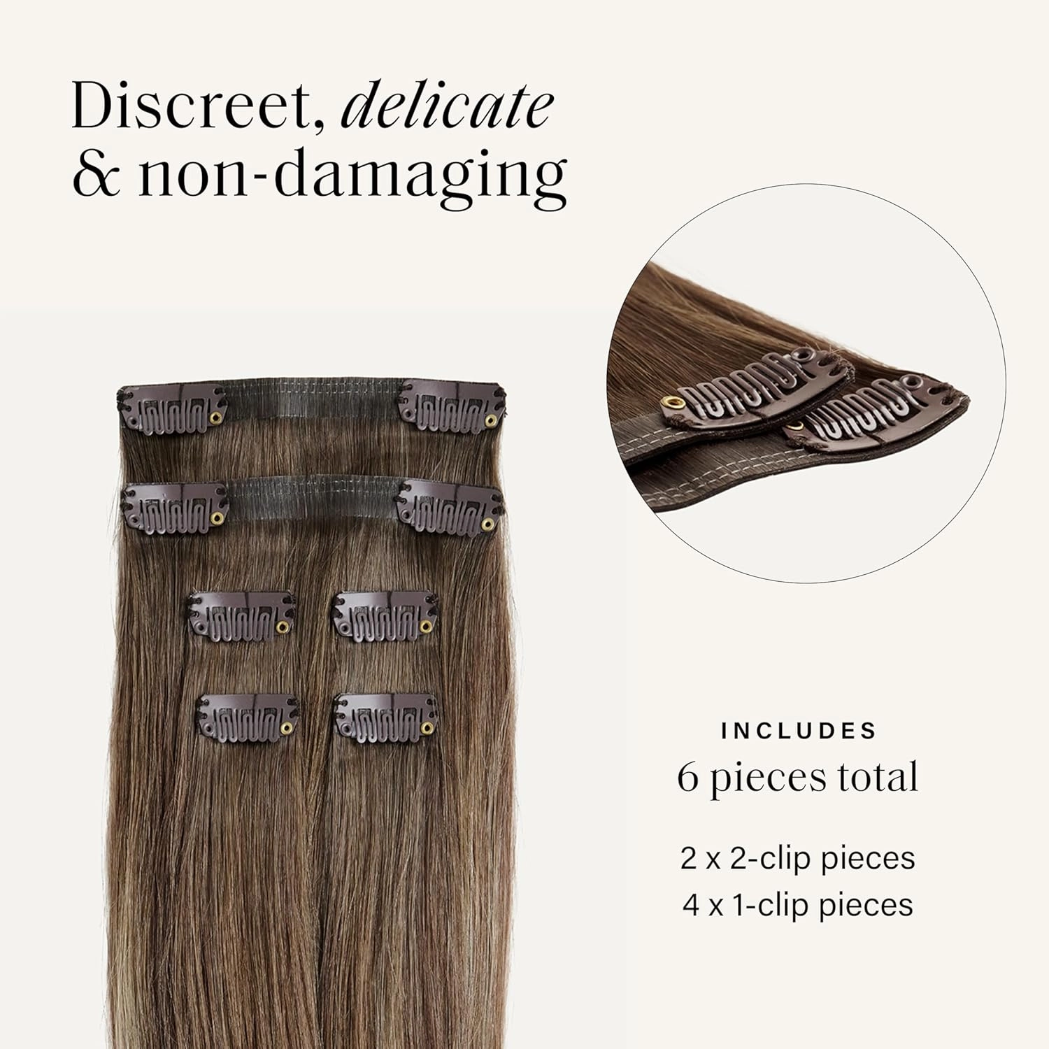 Luxy 100% Remy Human Hair Extensions for Thin Hair Thinning Hair Fill-Ins – 6 Seamless Wefts Multi-Dimensional Color Blend - Natural-Looking Volume & Coverage 50 grams 12" Ash Brown Balayage