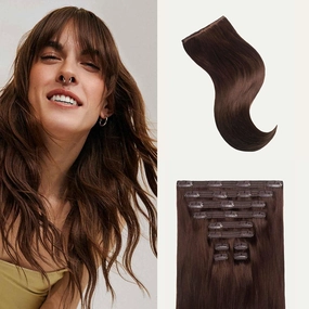 Luxy Hair 20" Chocolate Brown Thick Classic Clip-In Hair Extensions (220 grams) 100% Remy Human Hair, Thick, Natural,Volume, 10-Piece Set, Blends Easily