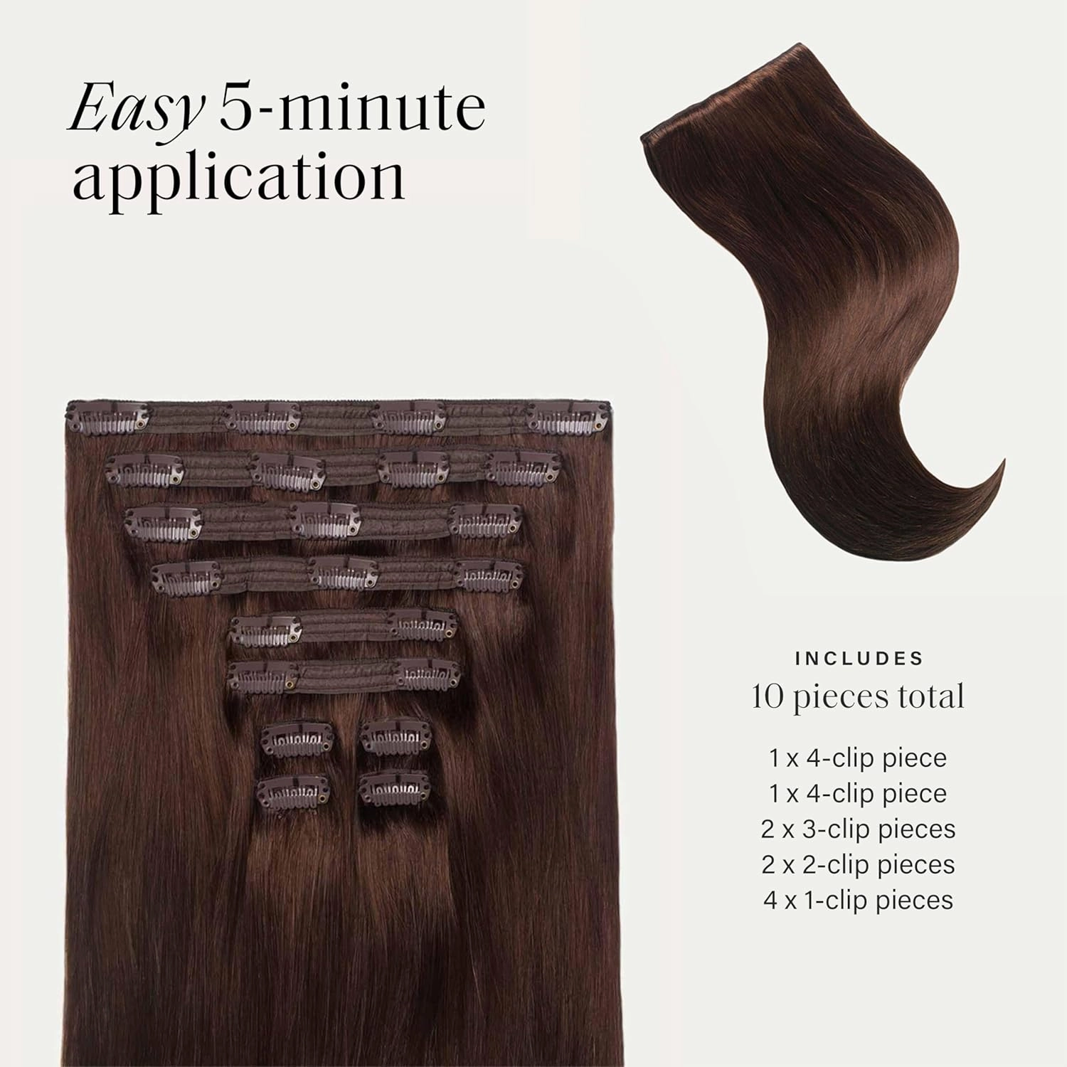 Luxy Hair 20" Chocolate Brown Thick Classic Clip-In Hair Extensions (220 grams) 100% Remy Human Hair, Thick, Natural,Volume, 10-Piece Set, Blends Easily
