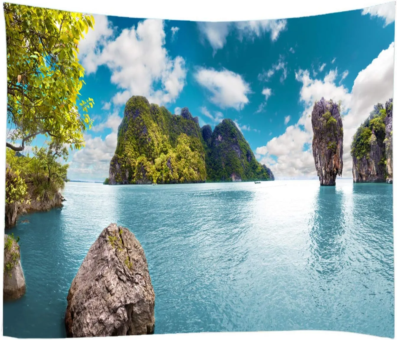 LYFANS Blue Lake Island Printed Fabric Tapestry Decorative Wall Art Tablecloth bedspread Picnic blanket Beach towel Bedroom Dormitory Living Room Multifunctional tapestry 79 x 59 inches