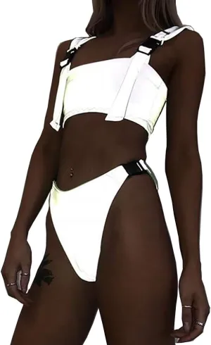 LZLRUN Reflective Bikini Set Bra New Summer Women Shiny Glowing Swimwear Beachwear