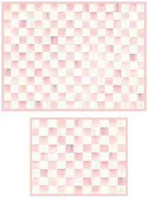 MACKENZIE-CHILDS Set of 2 Tempered Glass Cutting Boards, Countertop Cutting Boards, Pink-and-White Rosy Check