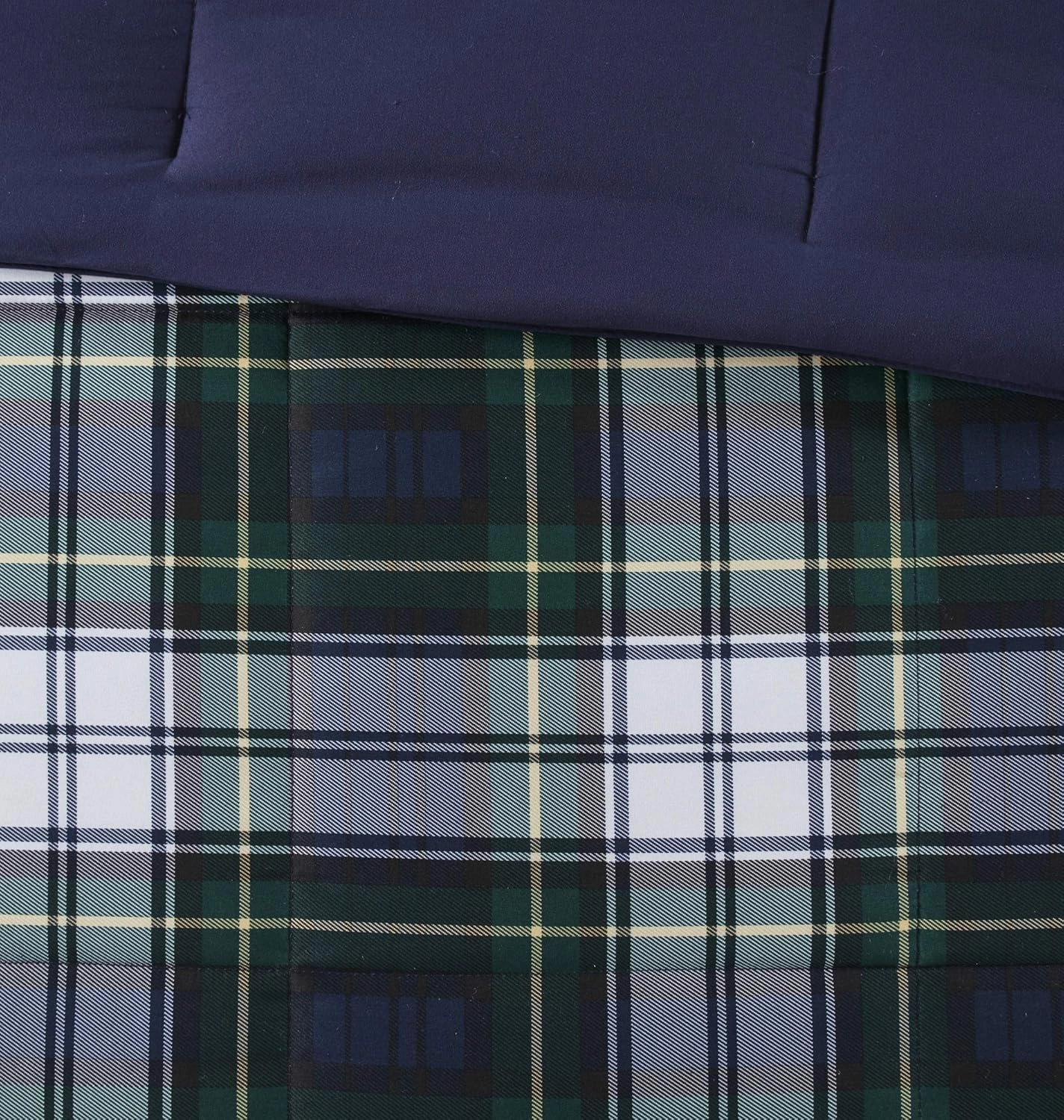 Madison Park Essentials Parkston Plaid Comforter, Matching Sham, 3M Scotchguard Stain Release Cover, Hypoallergenic All Season Bedding-Set, Full/Queen, Navy, 3 Piece