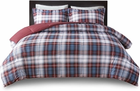 Madison Park Essentials Parkston Plaid Comforter, Matching Sham, 3M Scotchguard Stain Release Cover, Hypoallergenic All Season Bedding-Set, Full/Queen, Red, 3 Piece