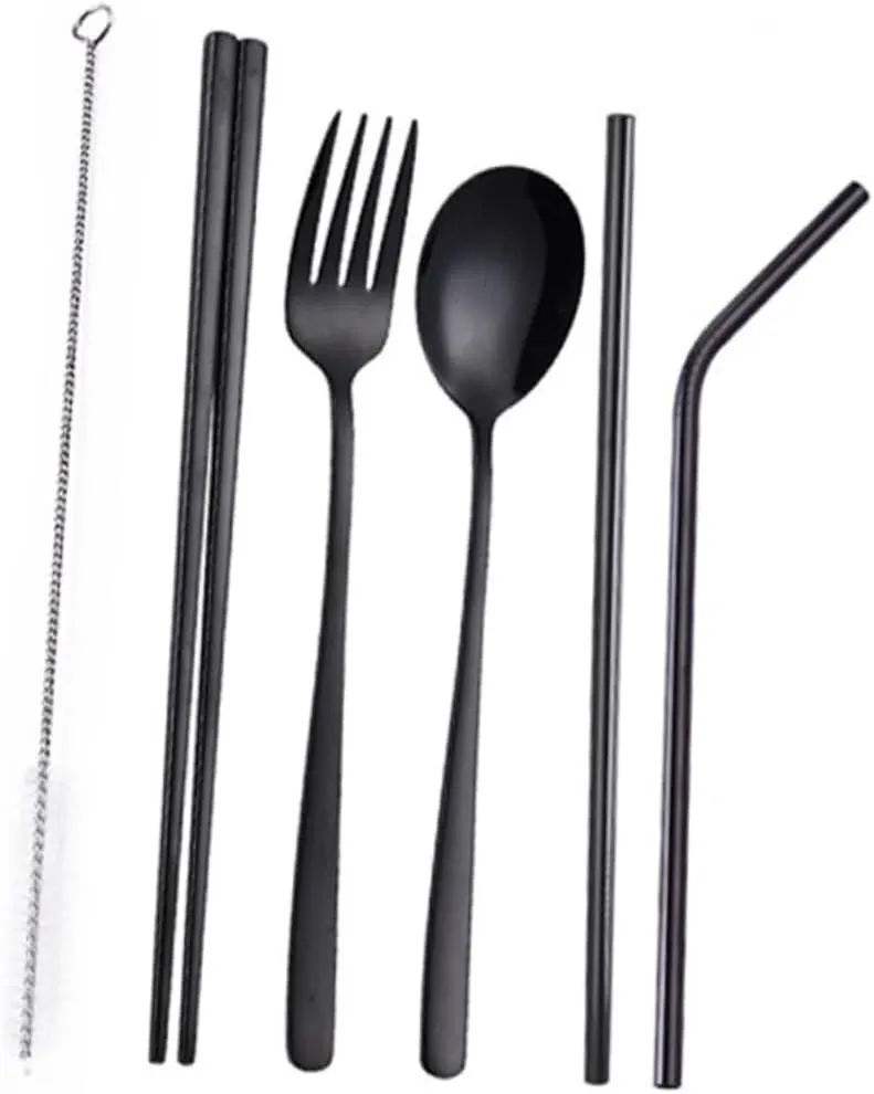 MAGICLULU 5pc Stainless Steel Cutlery Set Camping Silverware Set Portable Camping Mess Kit Dinnerware for Outdoor Travel