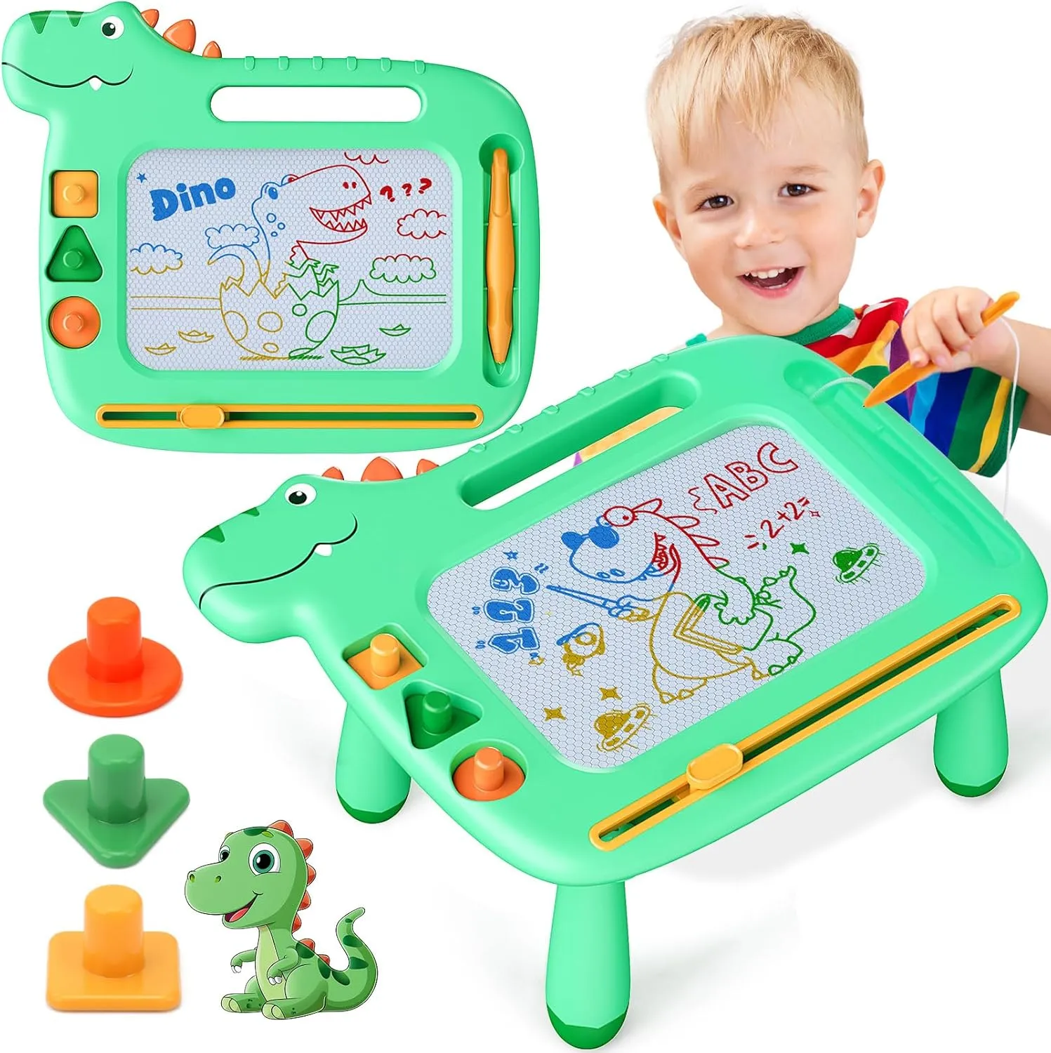 Magnetic Drawing Board for Girls Boys Gifts, Toddler Girl Boy Toys Writing Doodle Board (Dinosaur, Green)