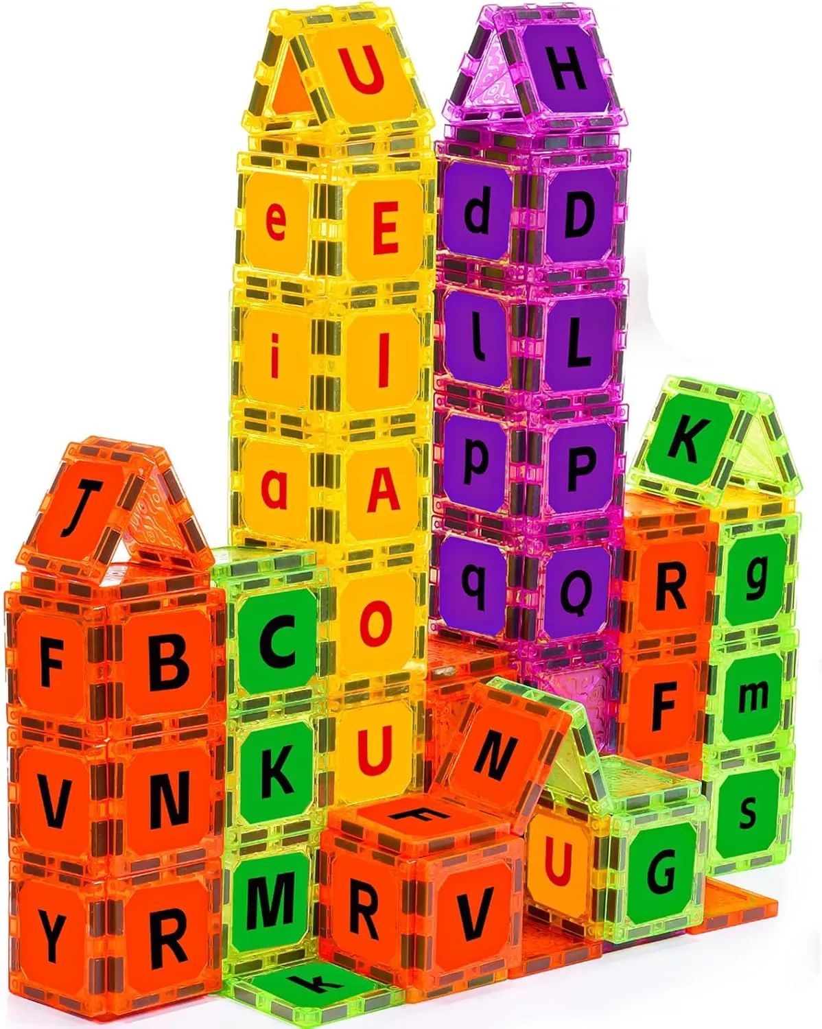 Magnetic Tiles Letters Toys, Alphabet Learning Toys for Toddlers 1-3 2-4 4-8, Classroom Must Have Construction Toy, Toddler Games for Preschool Kids Spelling, Learning, Building, Educational Toy