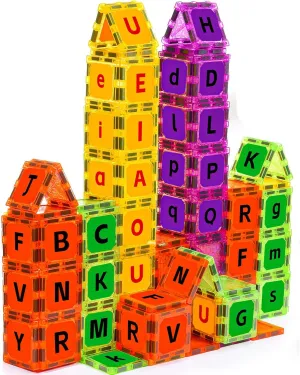 Magnetic Tiles Letters Toys, Alphabet Learning Toys for Toddlers 1-3 2-4 4-8, Classroom Must Have Construction Toy, Toddler Games for Preschool Kids Spelling, Learning, Building, Educational Toy