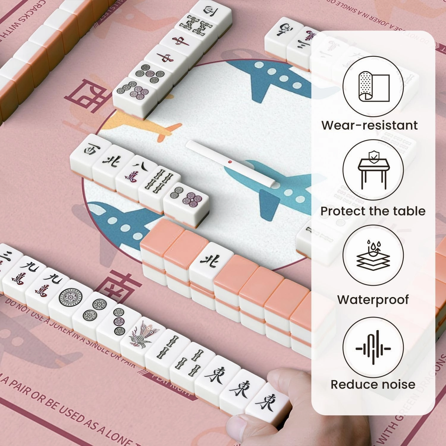 Mahjong Mat for Table Cute Seamless Color Planes Helicopters 31.5" x 31.5" Non-Slip Noise-Reducing Game Mat Premium Mahjong Accessories for Poker Dominoes Board Games