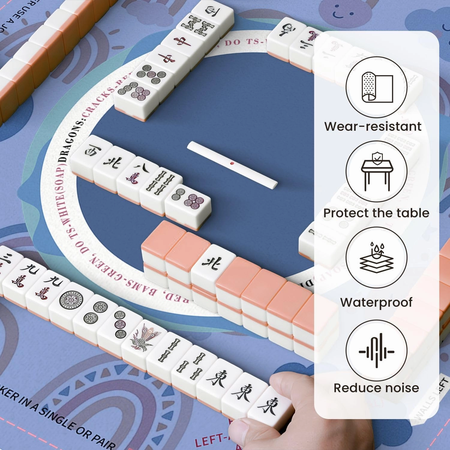 Mahjong Mat for Table drawn boho clipart for nursery decoration cute rainbows sun cloud 31.5" x 31.5" Non-Slip Noise-Reducing Game Mat Premium Mahjong Accessories for Poker Dominoes Board Games