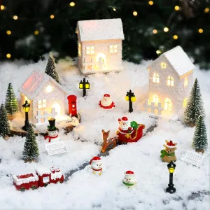 Maitys 26 Pcs Christmas Village Sets Houses LED Lighted Accessories Town Scene Christmas Figurines Battery Operated for Desktop Holiday Miniature Decorations