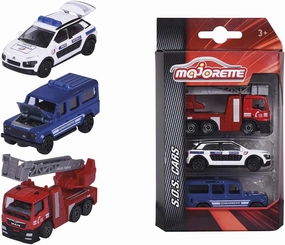 Majorette - SOS 3-Piece Set - Set of 3 Vehicles - Metal Miniature Cars - Scale 1:64 - 212057262002