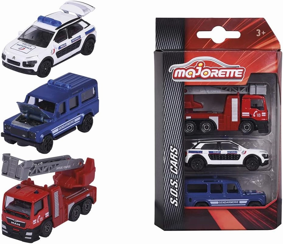 Majorette - SOS 3-Piece Set - Set of 3 Vehicles - Metal Miniature Cars - Scale 1:64 - 212057262002