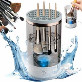 Makeup Brush Cleaner Machine: Upgraded Electric Automatic Brush Washer with Silicone Mat, Portable Travel-Friendly Design for All Brush Sizes