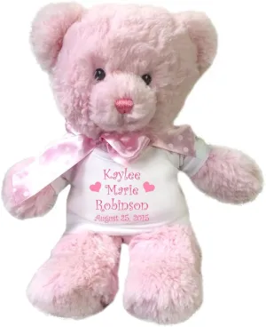 Mandy's Moon Personalized Gifts Pink Bear 12 Inch Personalized Teddy Bear for Baby Girl