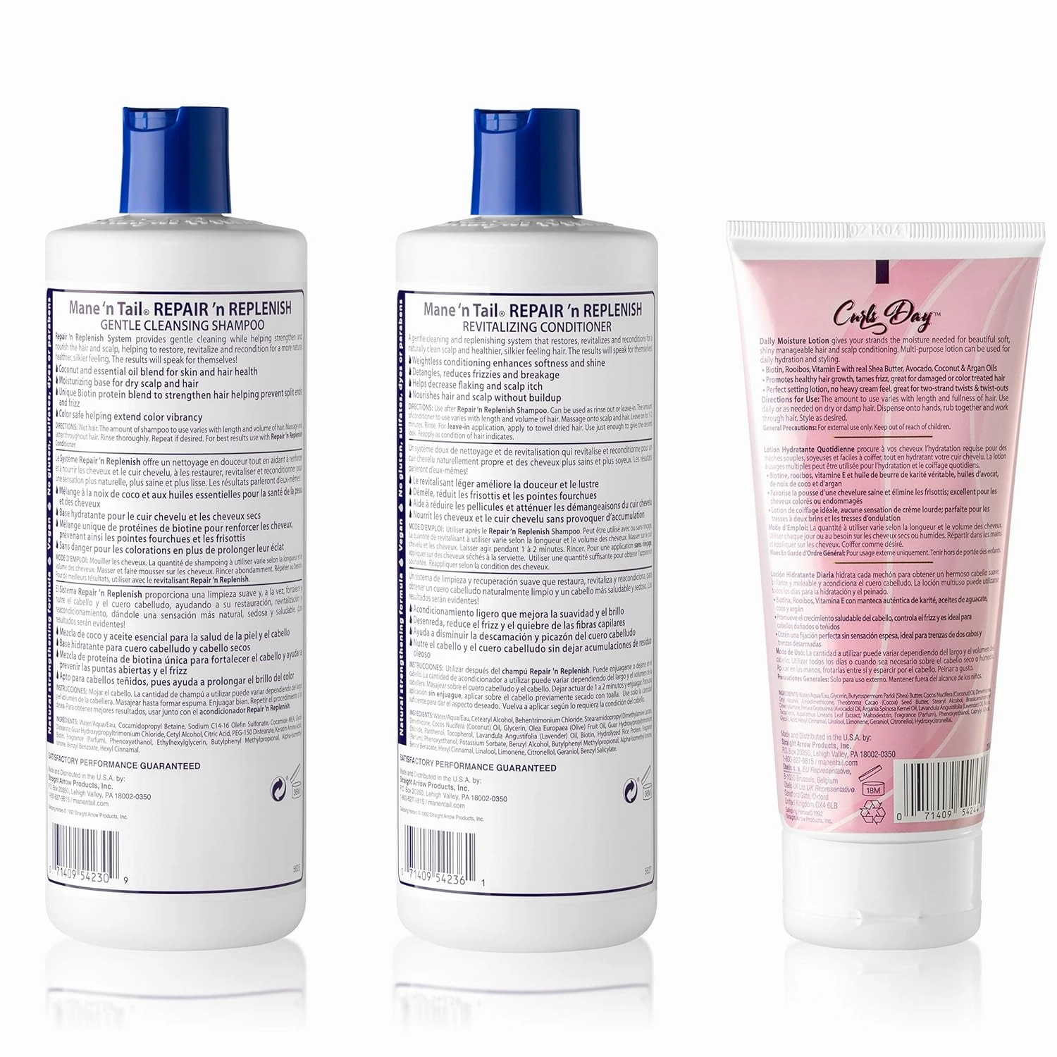 Mane 'n Tail Sulfate Free Repair 'n Replenish (15.2 Set w Daily Moisture) Gentle Cleaning And Replenishing System For Natural And Curly Hair Curl Defining Vegan Formula