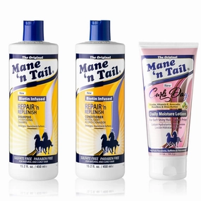 Mane 'n Tail Sulfate Free Repair 'n Replenish (15.2 Set w Daily Moisture) Gentle Cleaning And Replenishing System For Natural And Curly Hair Curl Defining Vegan Formula