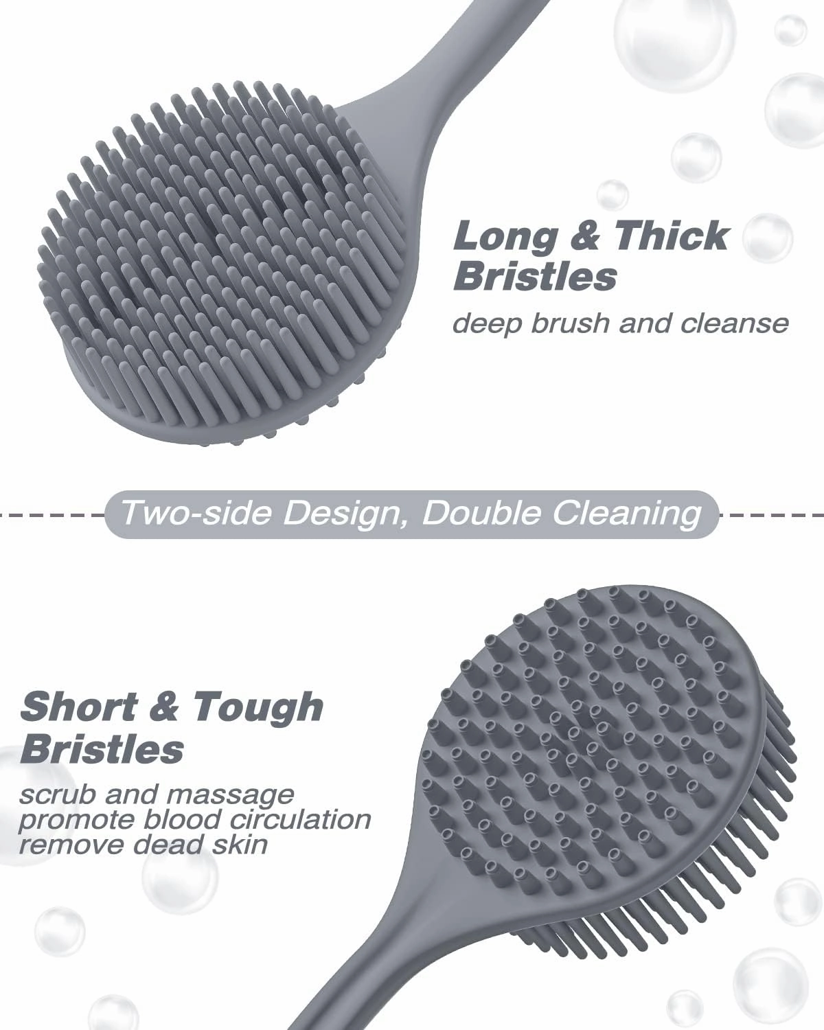 Manmihealth Silicone Back Scrubber & Soft Bath Glove, Silicone Scalp Massager Set 5 PCS, Super-Exfoliating Body Scrubber Shower Brush & Shampoo Brush Combination, with 2 Free Hooks (Style 1 Gray)