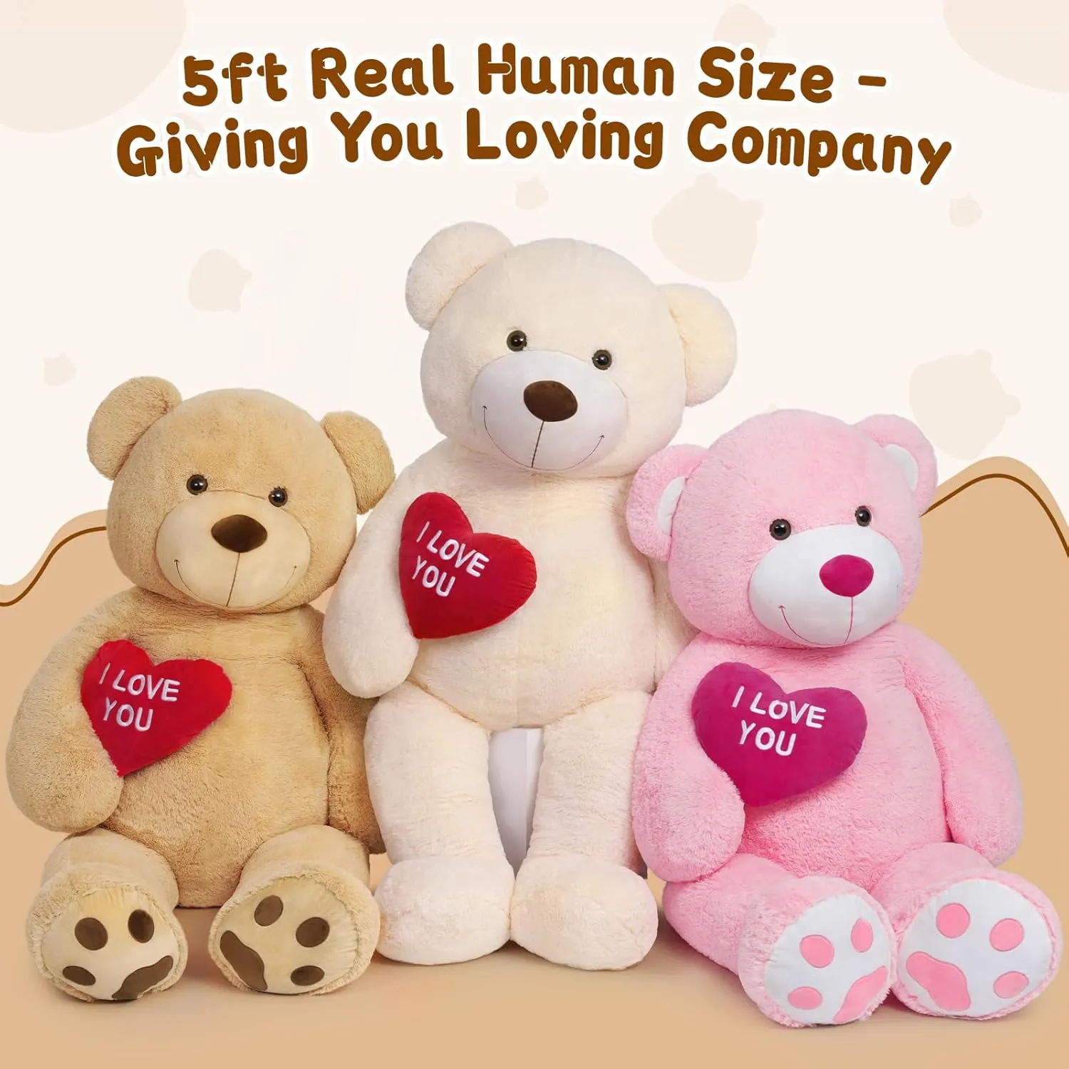 MaoGoLan Big Teddy Bear 5 Feet Tall - I Love You Red Heart Giant Stuffed Animal for Girlfriend, Boyfriend, Wife, Lover - Valentine's, Anniversary, Birthday