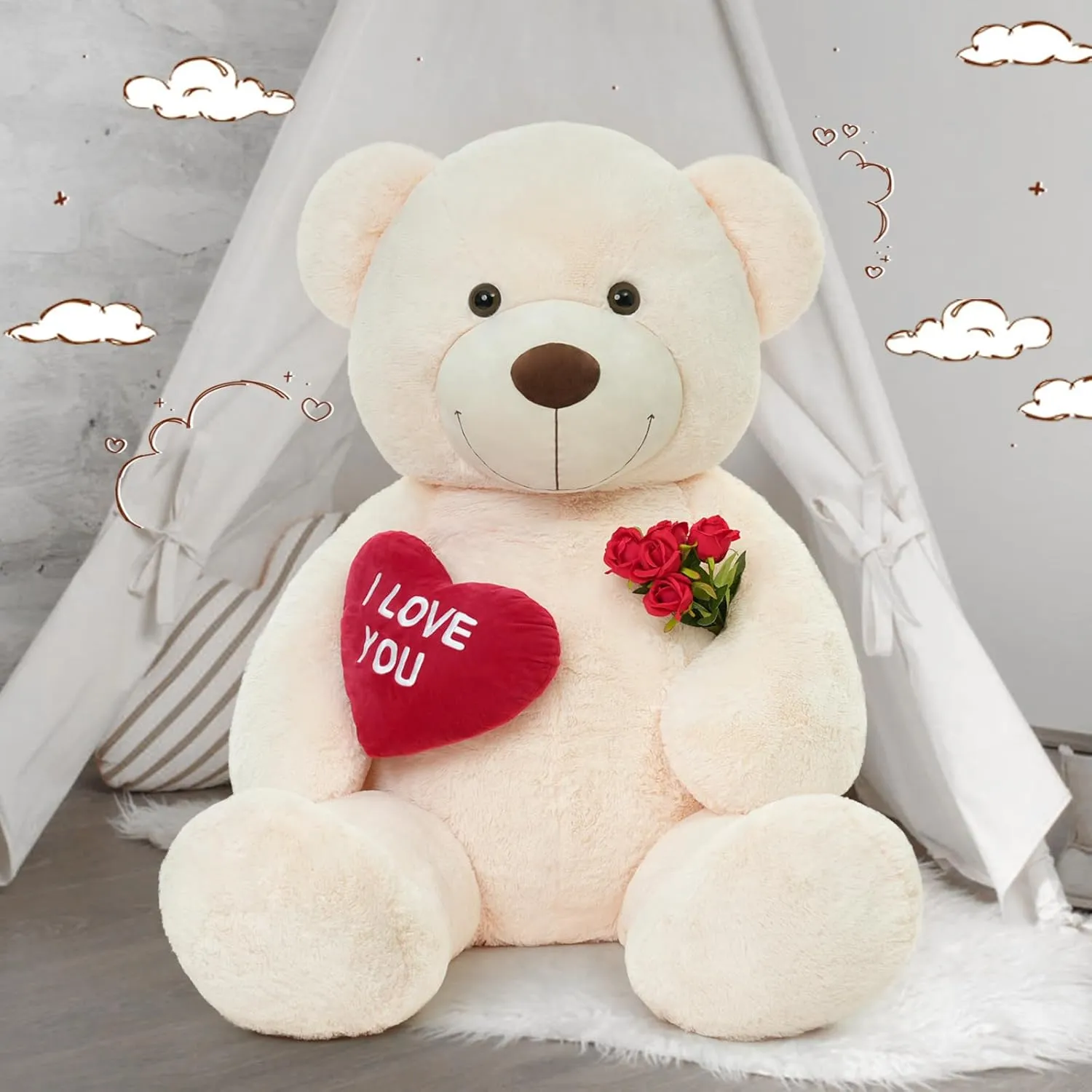 MaoGoLan Big Teddy Bear 5 Feet Tall - I Love You Red Heart Giant Stuffed Animal for Girlfriend, Boyfriend, Wife, Lover - Valentine's, Anniversary, Birthday