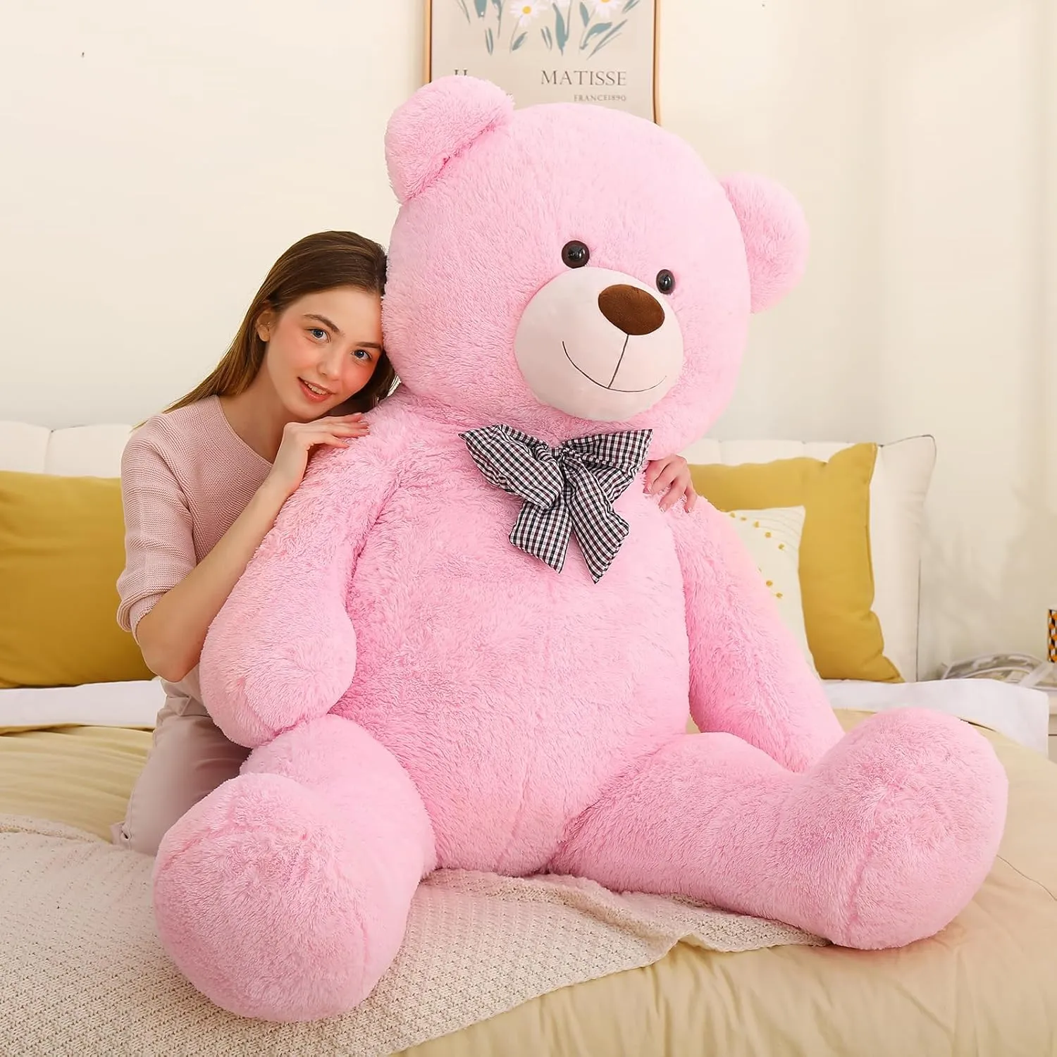 MaoGoLan Giant Pink Teddy Bear Stuffed Animal 5 Feet,Soft Cuddly Smiling Face Big Teddy Bear Plush Gift for Boyfriend Girlfriend