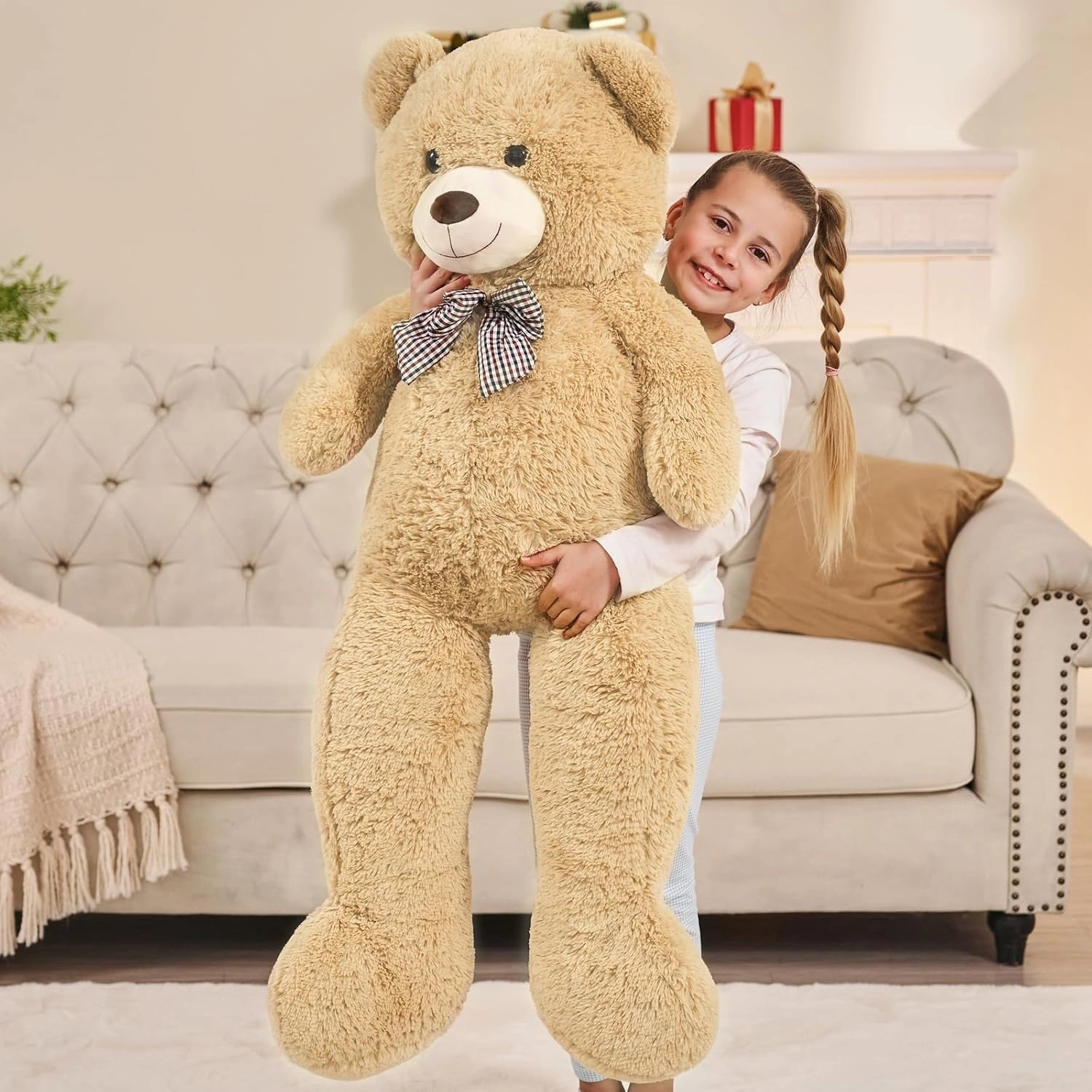 MaoGoLan Giant Big Teddy Bear 4 Feet 47 inch Life Size Tan Plush Bear Brown Stuffed Animal for Children Boyfriend