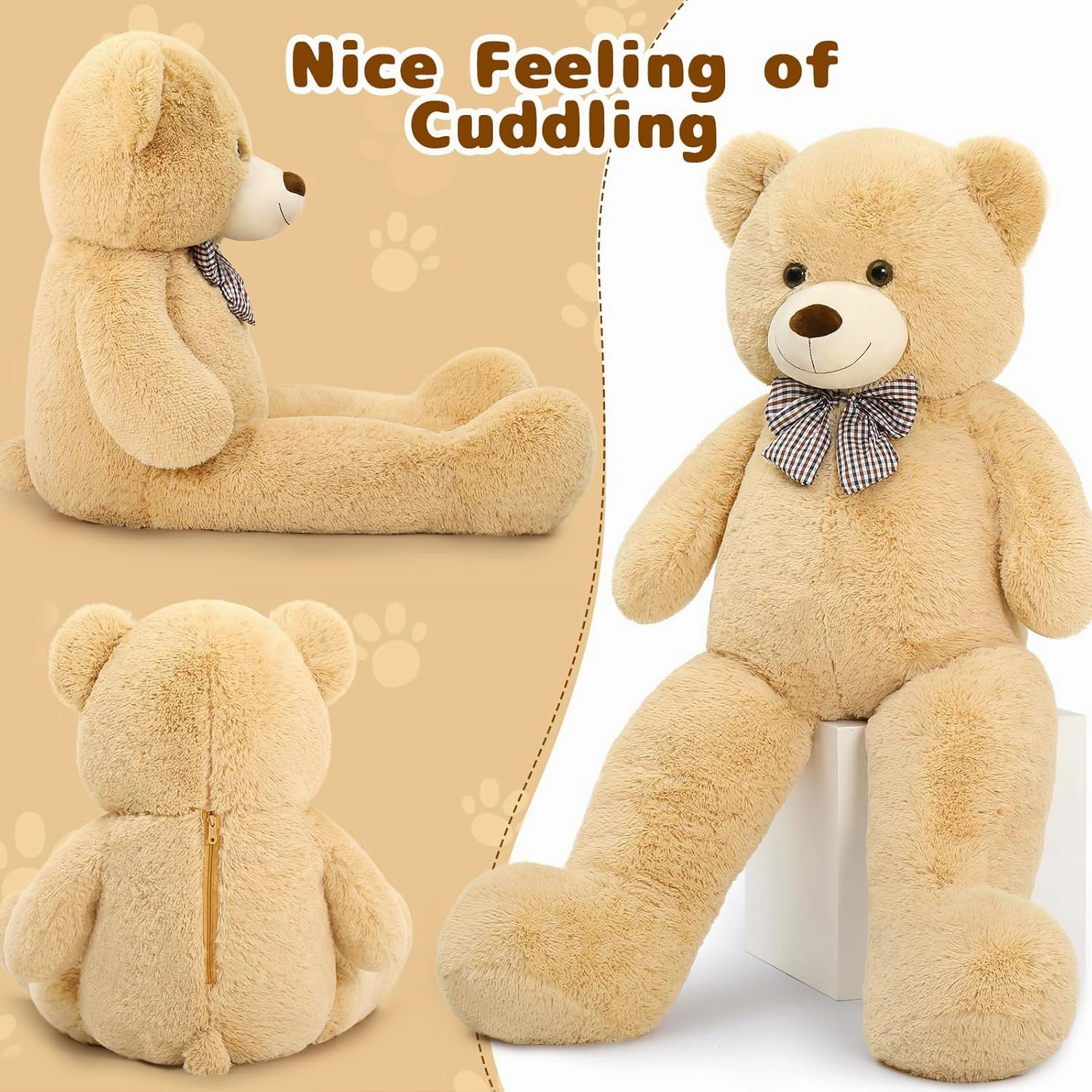 MaoGoLan Giant Big Teddy Bear 4 Feet 47 inch Life Size Tan Plush Bear Brown Stuffed Animal for Children Boyfriend