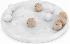 Marble Tic Tac Toe Game 10 Inch White & Travertine Stone Family Board Games for Adults, Decorative Marble Strategy Game Set for Farmhouse, Outdoor & Coffee Table Decor