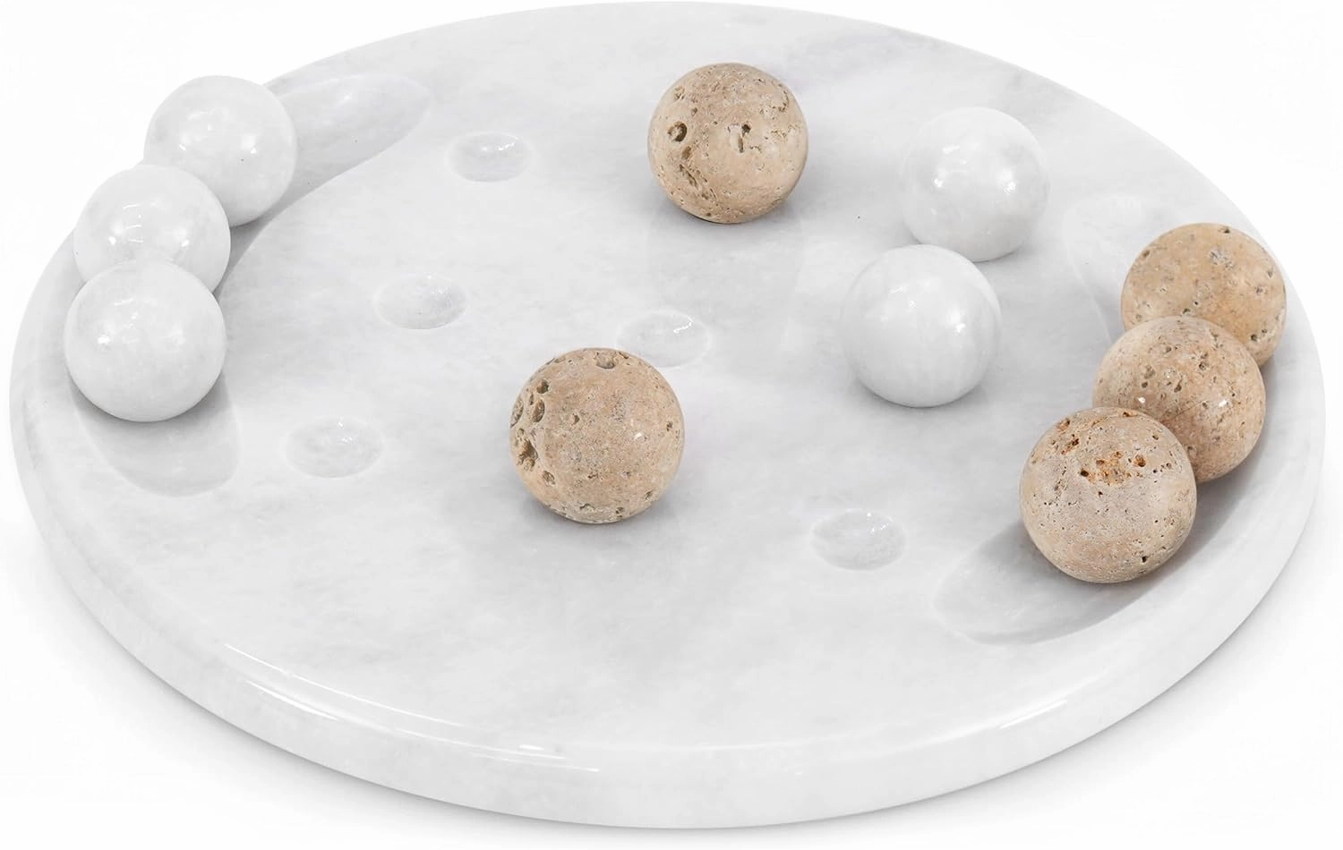 Marble Tic Tac Toe Game 10 Inch White & Travertine Stone Family Board Games for Adults, Decorative Marble Strategy Game Set for Farmhouse, Outdoor & Coffee Table Decor