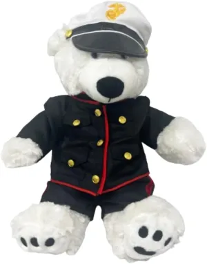 Marine Uniform Dressed Polar Bear Stuffed Toy- 16-Inch Huggable Teddy Bear with Clothes, Plush Collectible Toy Soldier Bear- Military Plushie Toy for Kids of All Ages