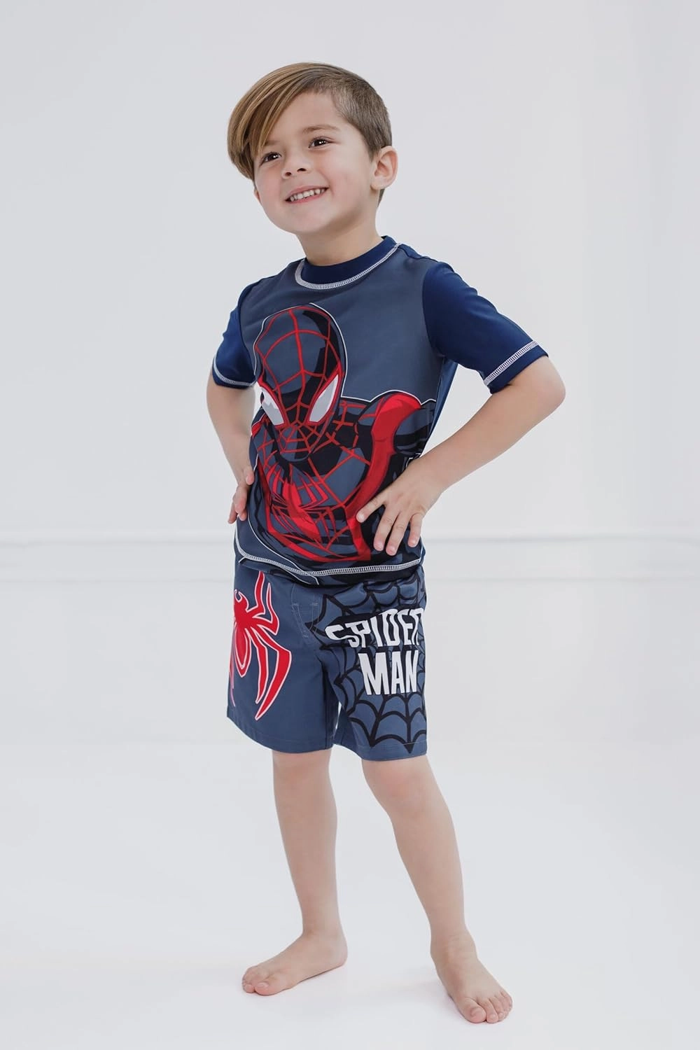 Marvel UPF 50  Pullover Rash Guard and Swim Trunks Outfit Set Toddler to Big Kid Sizes (2T - 18-20)