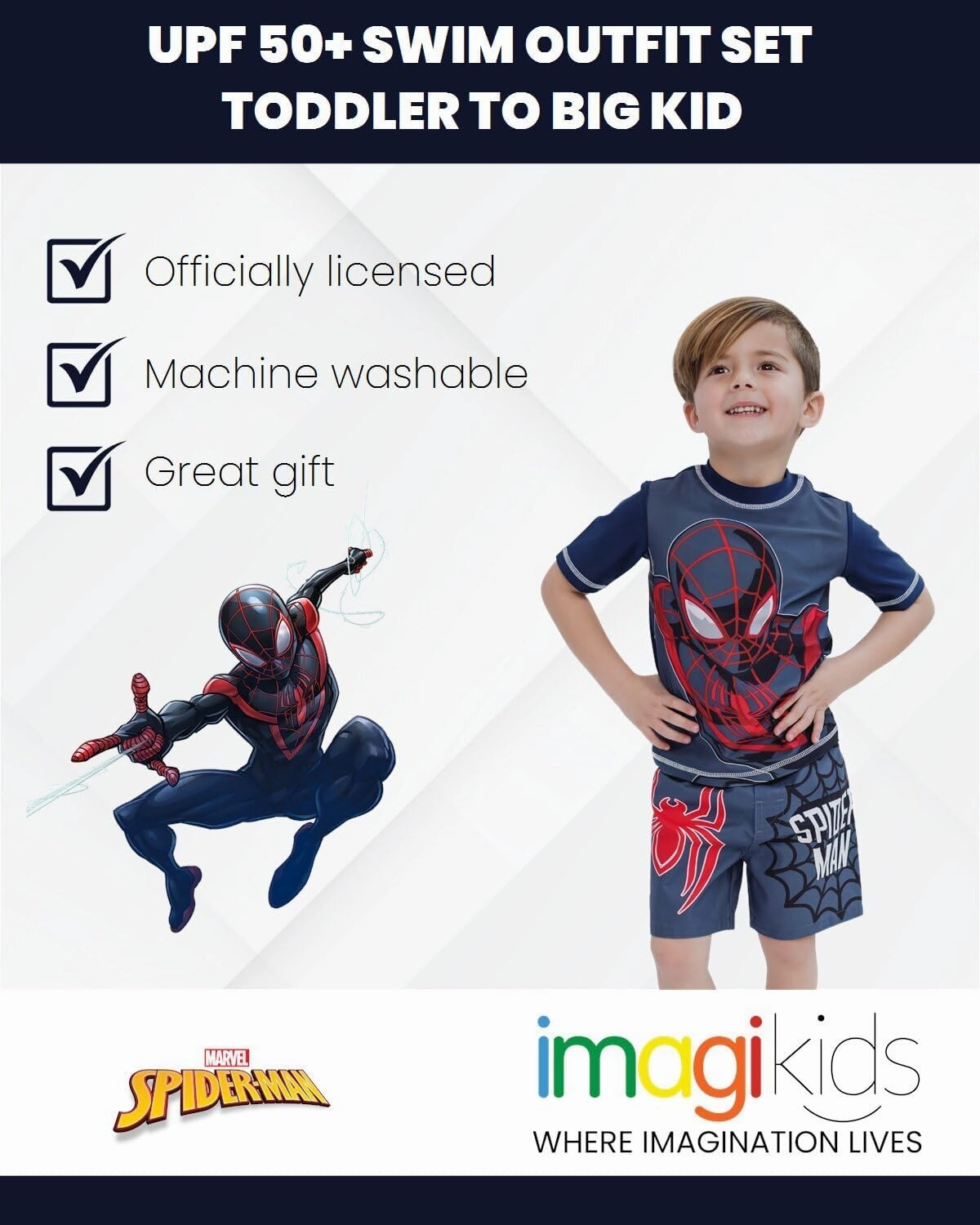 Marvel UPF 50  Pullover Rash Guard and Swim Trunks Outfit Set Toddler to Big Kid Sizes (2T - 18-20)