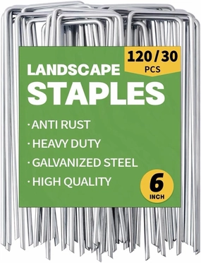 MAT-7 BANQUET Galvanized Landscape Staples 6 Inch 120 Pack 11 Gauge Garden Stakes Landscape Pins U-Shaped Heavy Duty Sod Weed Barrier Fabric Garden Fencing Plants Edging Landscaping Yard