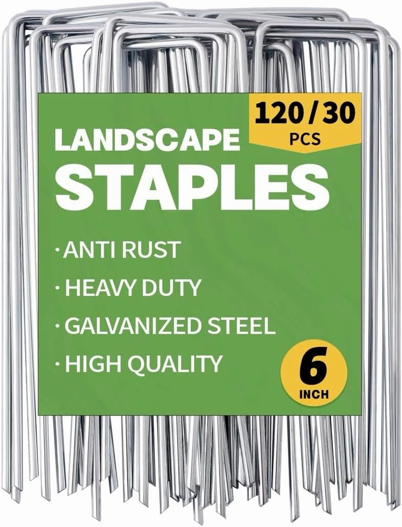 MAT-7 BANQUET Galvanized Landscape Staples 6 Inch 120 Pack 11 Gauge Garden Stakes Landscape Pins U-Shaped Heavy Duty Sod Weed Barrier Fabric Garden Fencing Plants Edging Landscaping Yard