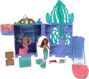 Mattel Disney The Little Mermaid Storytime Stackers Ariel’s Grotto Playset, Stackable Dollhouse with Small Doll & 10 Accessories