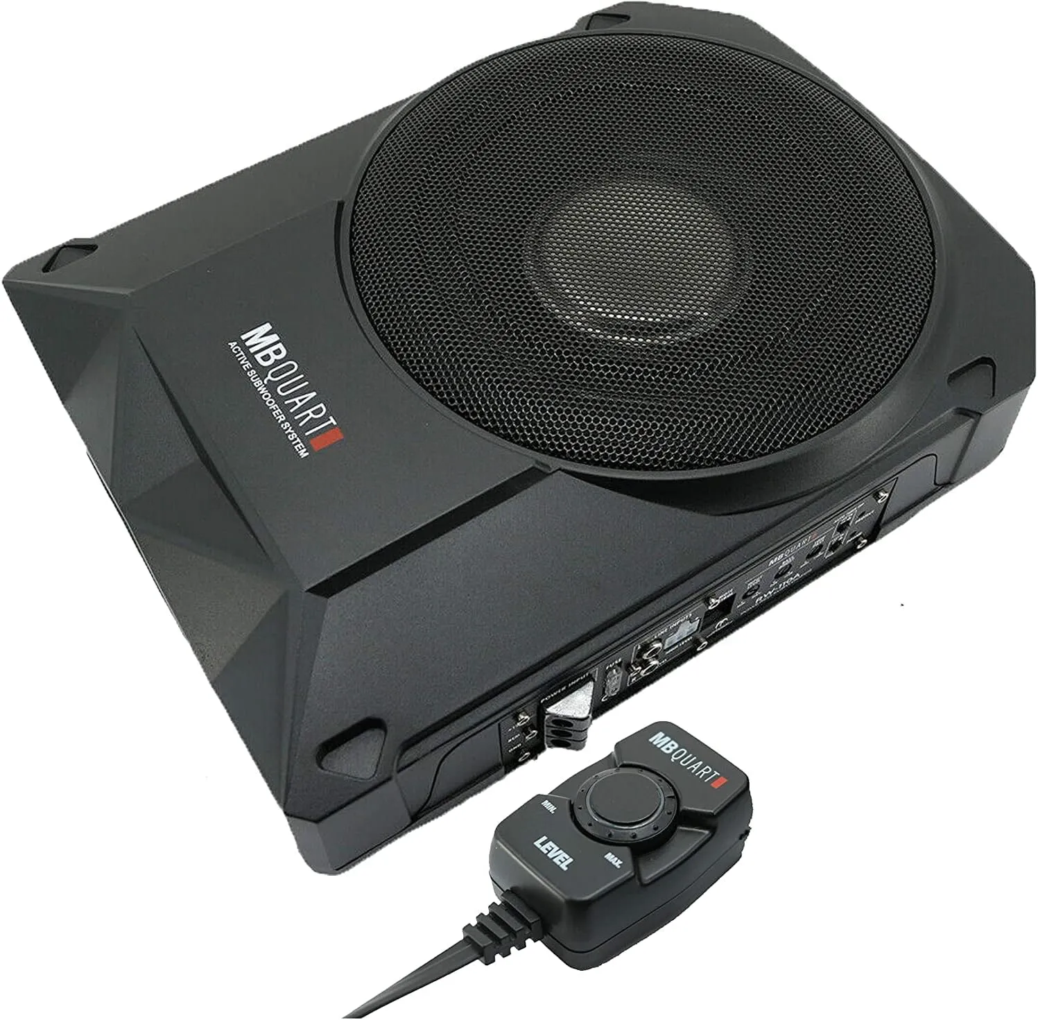 MB Quart RW-108A 600W Reference Series 8" Slim Low Profile Compact Under-Seat 4-Ohm Active Powered Subwoofer Enclosure with Built in Amplifier for Car RV ATV, Black