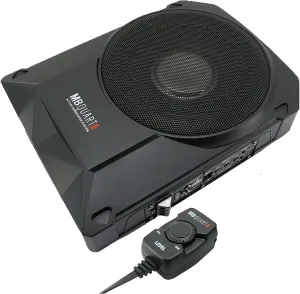 MB Quart RW-108A 600W Reference Series 8" Slim Low Profile Compact Under-Seat 4-Ohm Active Powered Subwoofer Enclosure with Built in Amplifier for Car RV ATV, Black