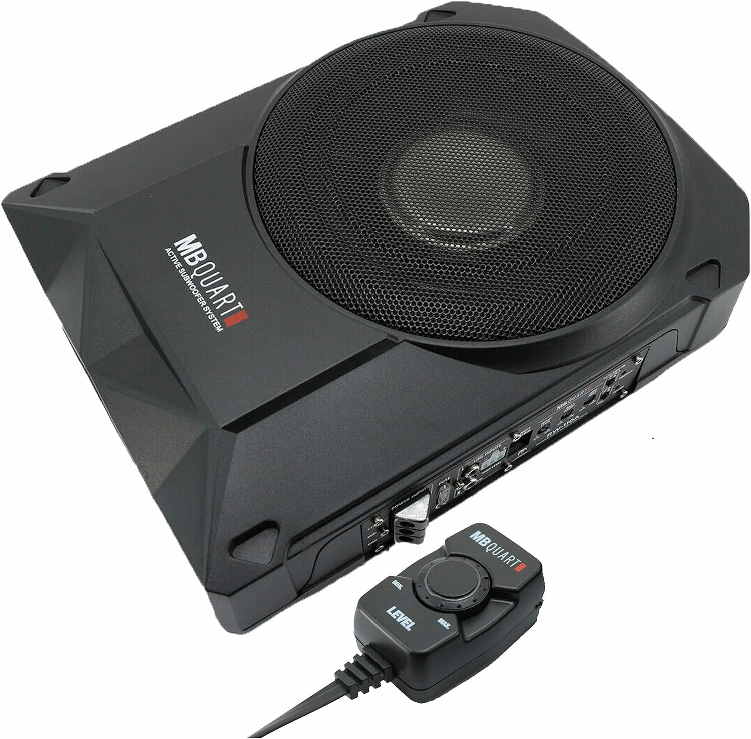 MB Quart RW-110A 800W Reference Series 10'' Slim Low Profile Compact Under-Seat 4-Ohm Active Powered Subwoofer Enclosure with Built in Amplifier for Car RV ATV - 3rd Gen, Black