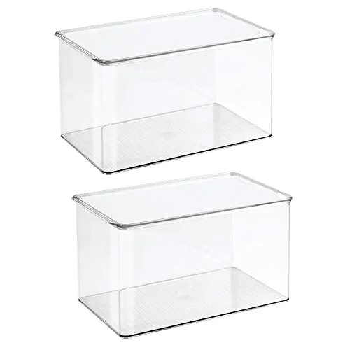 mDesign Stackable Closet Plastic Storage Box with Lid - Container for Organizing Child's/Kids Toys, Action Figures, Crayons, Markers, Building Blocks, Puzzles, Crafts - 7" High, 2 Pack - Clear